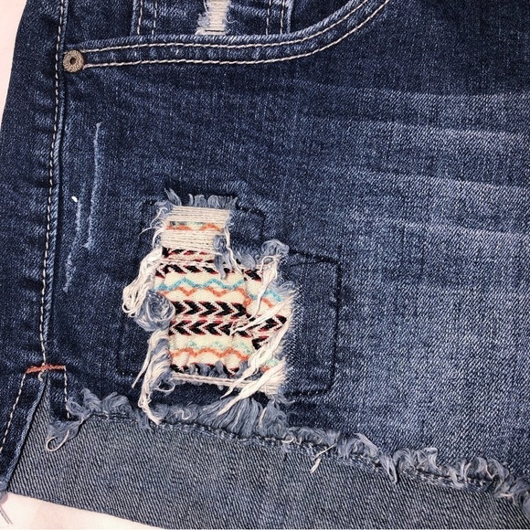 Red Camel Size 15 Jean Shorts Blue Embroidered Denim Stretch Boho Festival Beach - Picture 5 of 8
